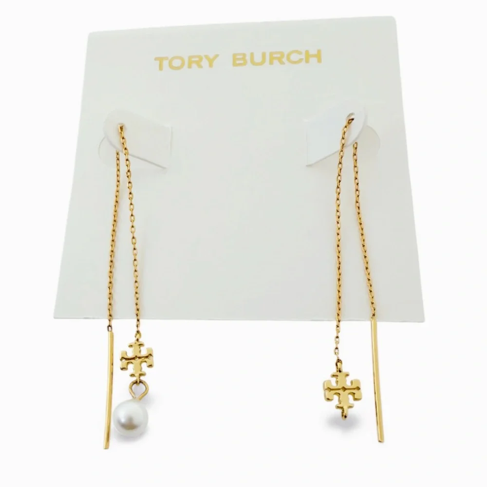 TORY BURCH KIRA PEARL LONG EARRINGS. ONE PEARL MISSING.